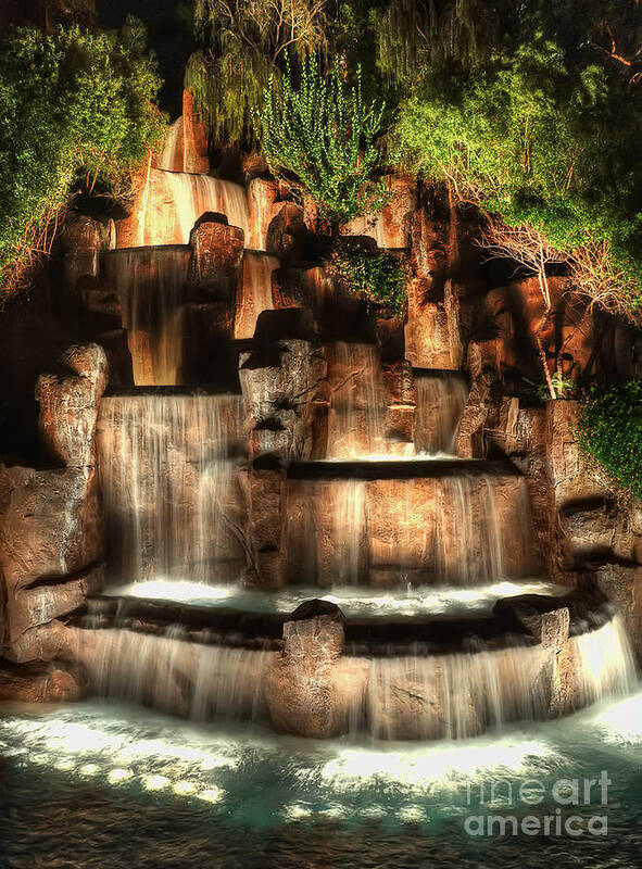 Rock Art Print featuring the photograph Rock Fountain at The Wynn by Eddie Yerkish