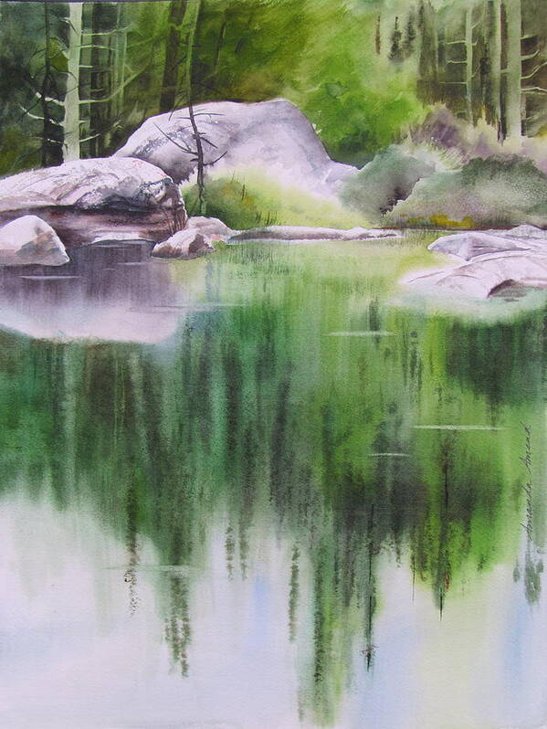 Rock Pond Art Print featuring the painting Rock Pond Triptych 1 by Amanda Amend