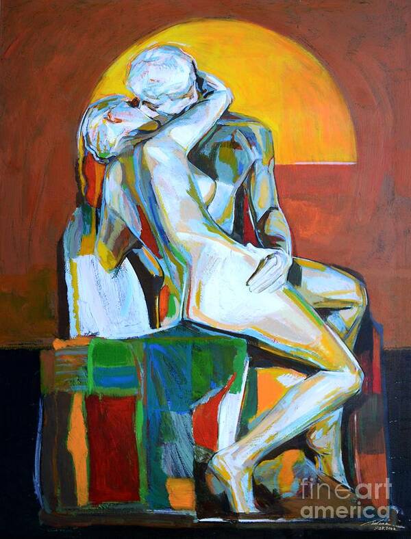 Love.kiss Art Print featuring the painting Rodin-Ever kiss by Zheng Li