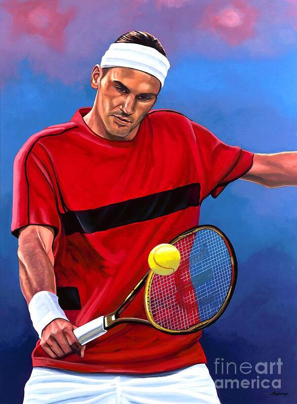 Roger Federer Art Print featuring the painting Roger Federer The Swiss Maestro by Paul Meijering