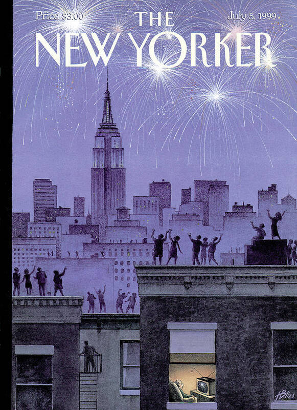 Harry Bliss Hbl Art Print featuring the painting Rooftop Revelers Celebrate New Year's Eve by Harry Bliss