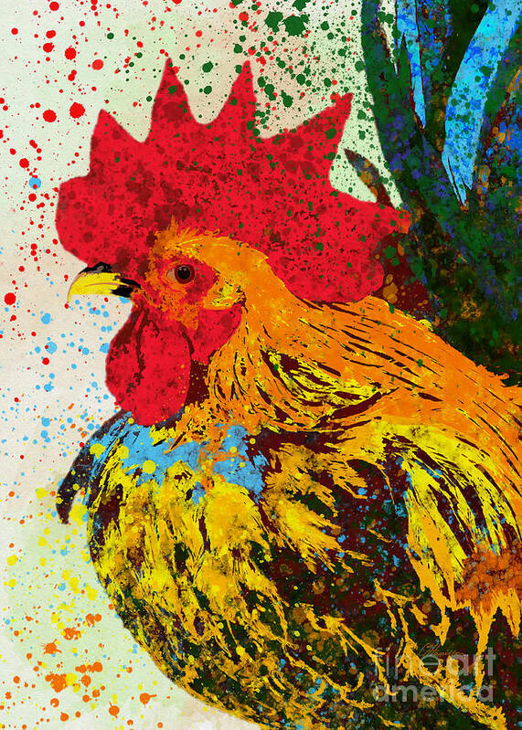Rooster Art Print featuring the mixed media Rooster by Olga Hamilton