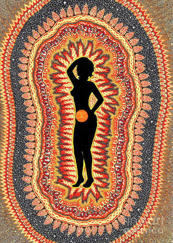 Chakras Art Print featuring the drawing Sacral Chakra Swadhisthana by Baruska A Michalcikova