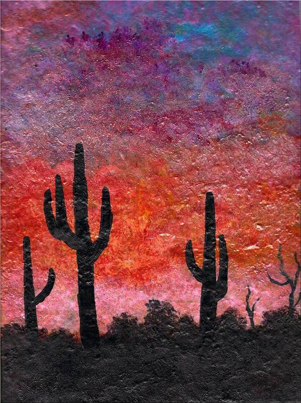 Landscape Art Print featuring the painting Saguaro Silhouette Sunrise by Dina Sierra