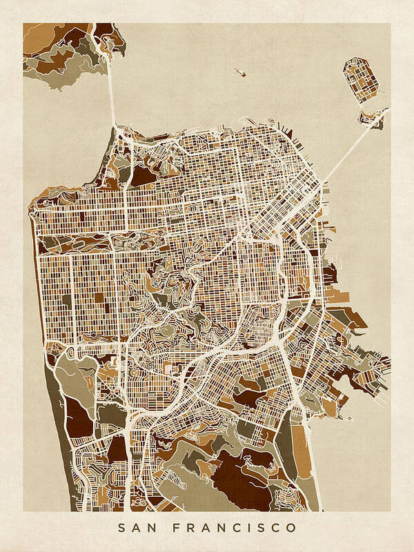 San Francisco Art Print featuring the digital art San Francisco City Street Map by Michael Tompsett