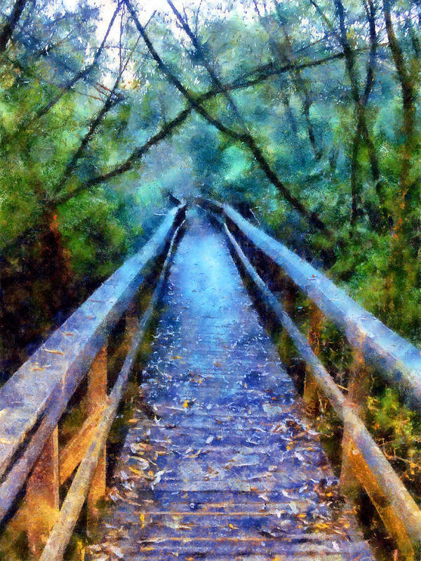 San Simeon State Park Art Print featuring the digital art San Simeon Foot Bridge by Kaylee Mason