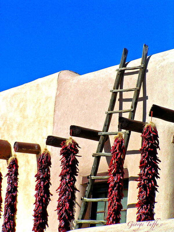 Santa Fe New Mexico Zen Simple Chillipeppers Sky Adobe Art Print featuring the photograph Santa Fe classic by George Tuffy