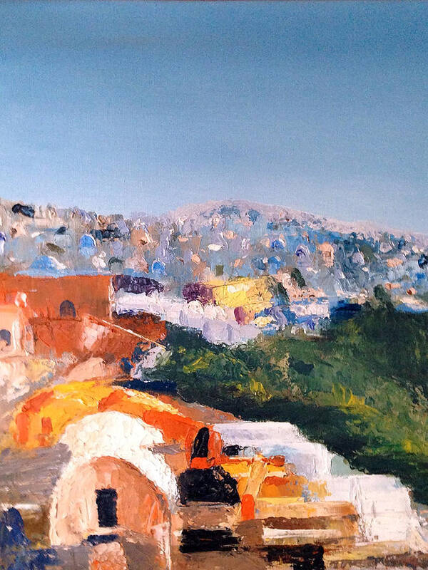 Santorini Art Print featuring the painting Santorini Sunshine by Josef Kelly