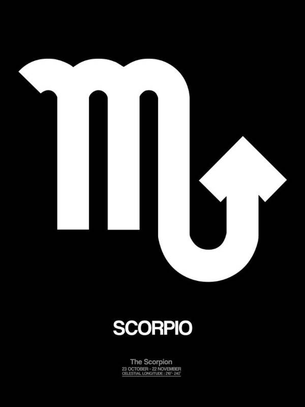 Scorpio Art Print featuring the digital art Scorpio Zodiac Sign White by Naxart Studio