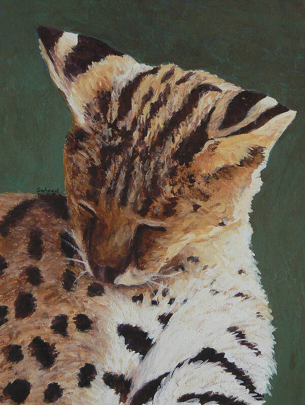 Serval Art Print featuring the painting Serval Nap by Margaret Saheed