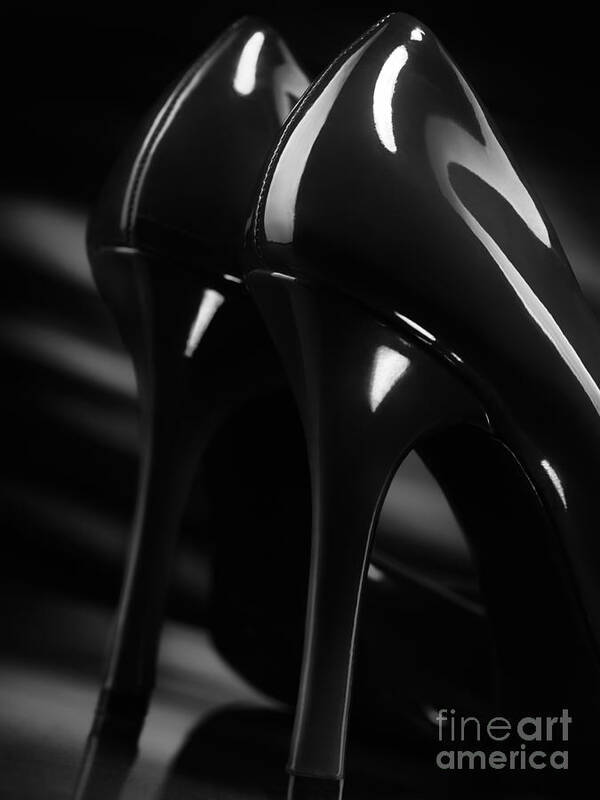 High Heels Art Print featuring the photograph Sexy black high heel shoes closeup by Maxim Images Exquisite Prints