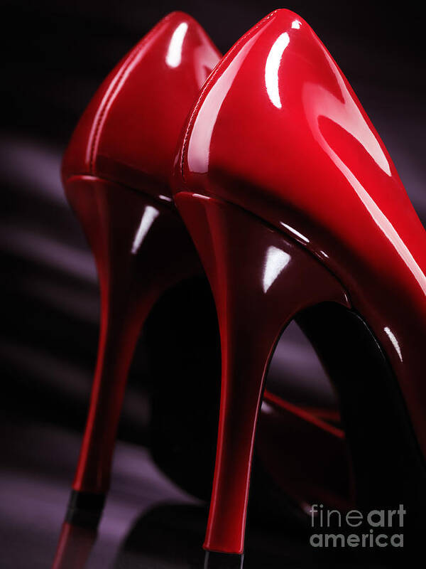High Heels Art Print featuring the photograph Sexy red high heel shoes closeup by Maxim Images Exquisite Prints