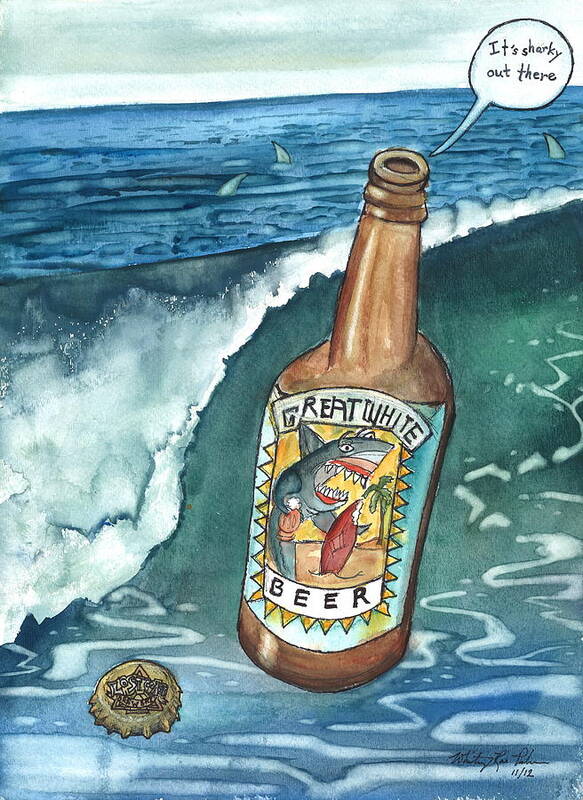 Beer Art Print featuring the painting Sharky Water by Whitney Palmer