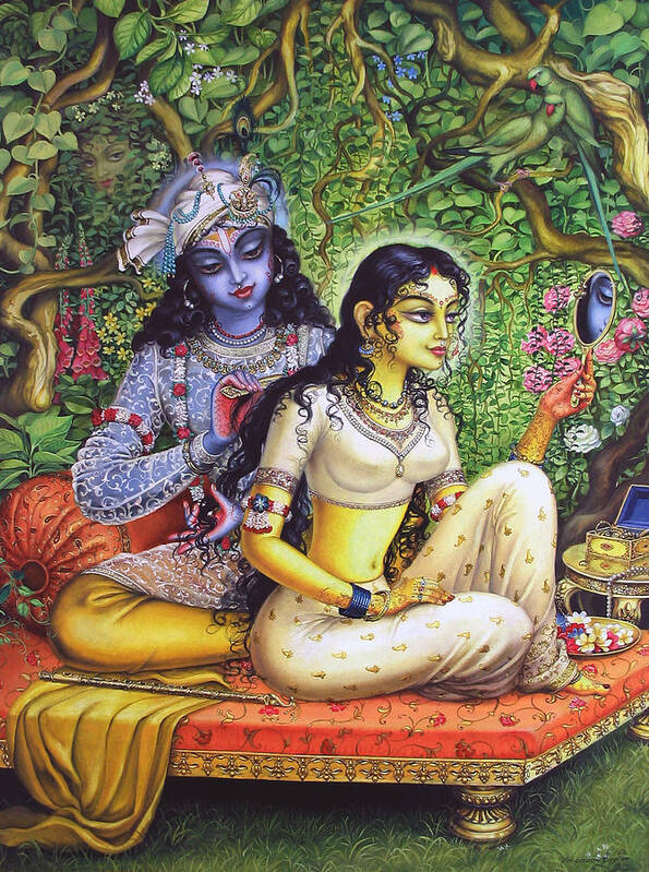 Krishna Art Print featuring the painting Shringar lila by Vrindavan Das