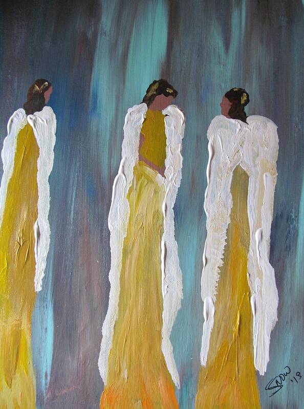 Three Women Art Print featuring the painting Sisters by Susan Voidets