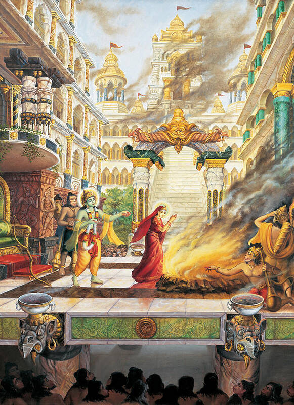 Ram Art Print featuring the painting Sita going to fire by Vrindavan Das