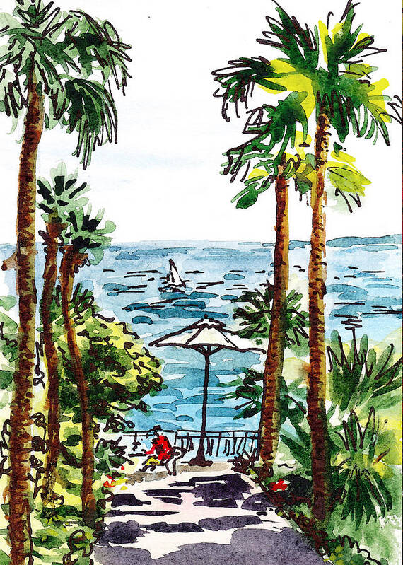 Italy Art Print featuring the painting Sketching Italy Palm Trees Of Sorrento by Irina Sztukowski