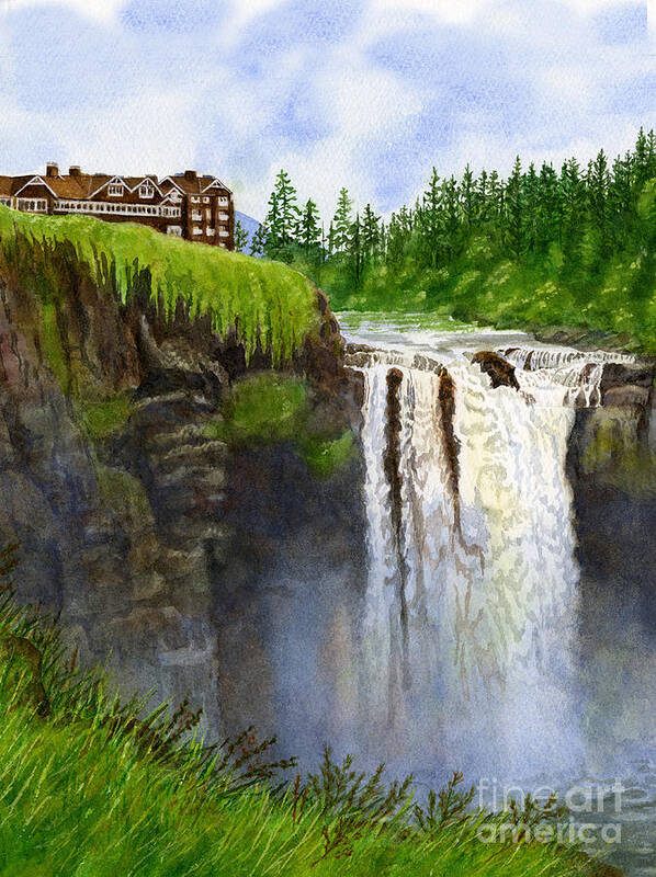 Snoqualmie Art Print featuring the painting Snoqualmie Falls Vertical Design by Sharon Freeman