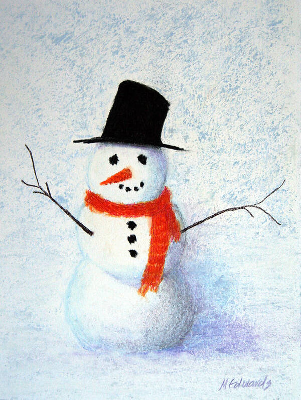 Snowman Art Print featuring the pastel Snowman by Marna Edwards Flavell