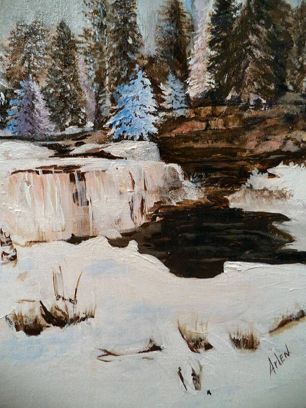 Winter Art Print featuring the painting Snowy Falls by Arlen Avernian - Thorensen