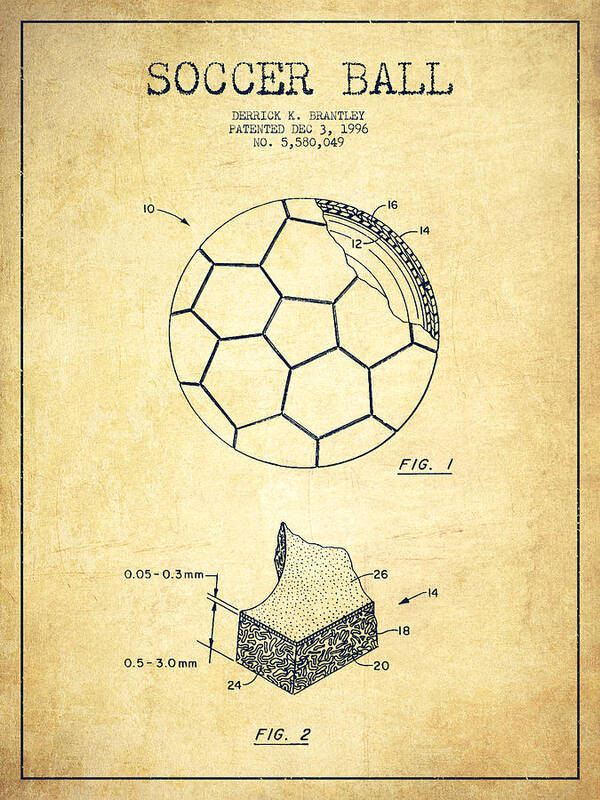 Soccer Art Print featuring the digital art Soccer Ball Patent Drawing from 1996 - Vintage by Aged Pixel