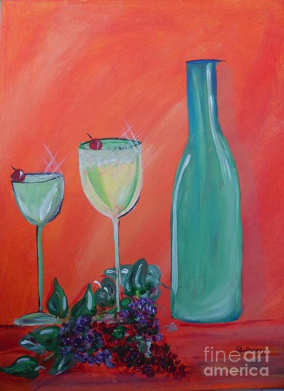 Wine Bottle Art Print featuring the painting Sparkling Wine Glasses by Bobbi Groves
