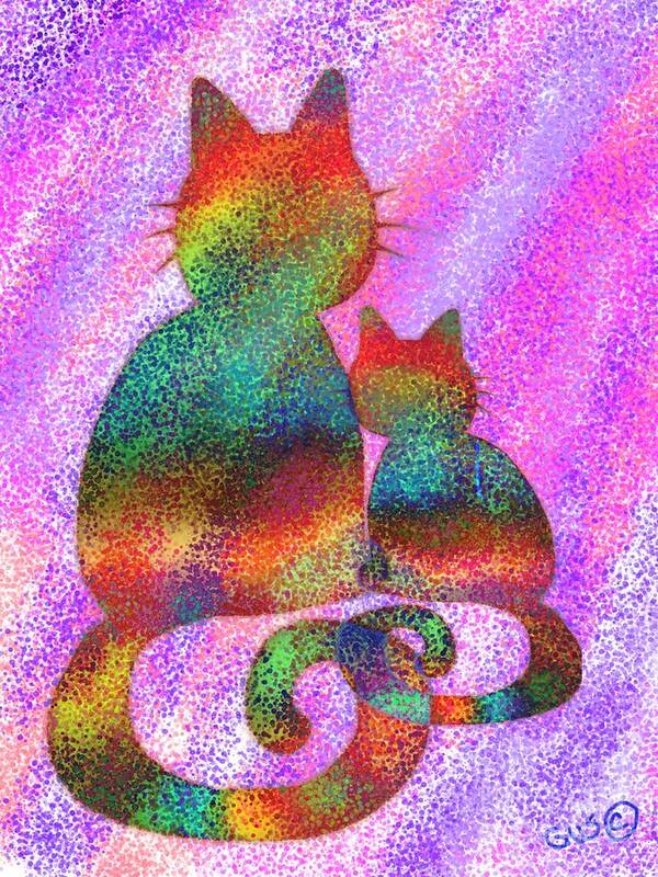 Cat Art Print featuring the digital art Splatter Cats 2 by Nick Gustafson