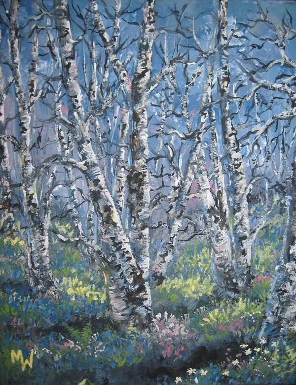 Birch Trees Art Print featuring the painting Spring birches by Megan Walsh