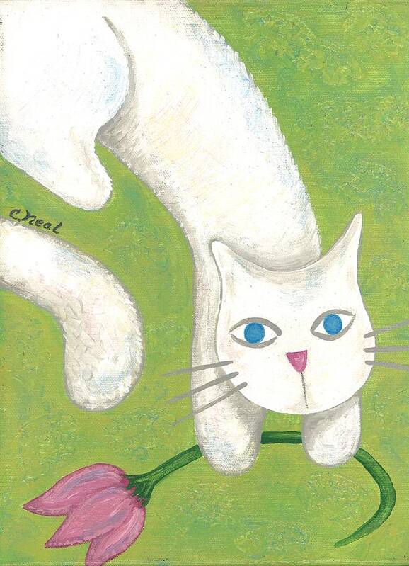 Cat Art Print featuring the painting Spring Cat by Carol Neal