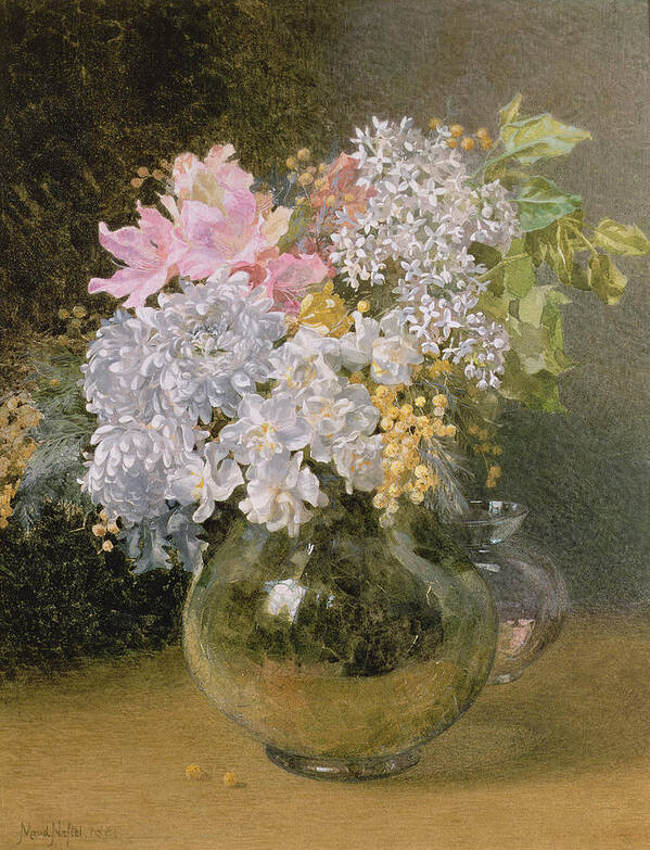 Chrysanthemum Art Print featuring the painting Spring Flowers In A Vase by Maud Naftel