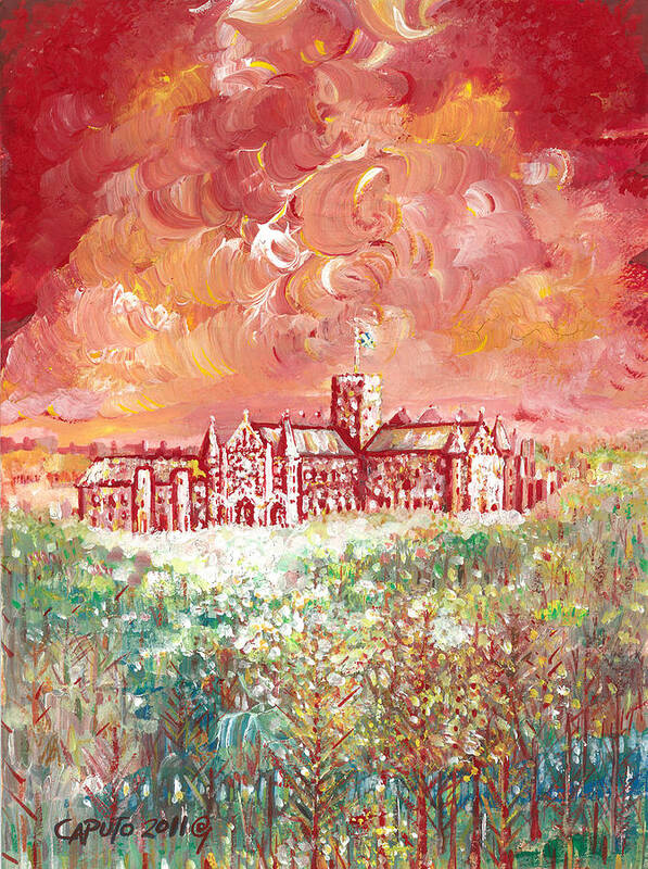 St Albans Art Print featuring the painting St Albans Abbey - Stormy Weather by Giovanni Caputo