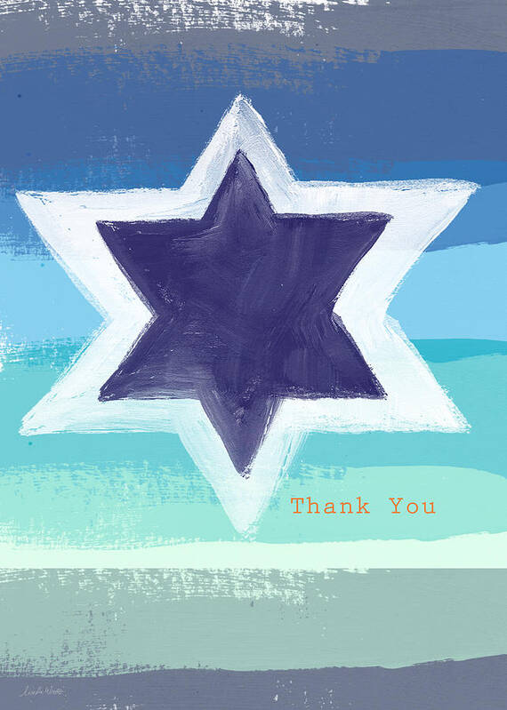 Bar Mitzvah Card Art Print featuring the painting Star of David in Blue - Thank You Card by Linda Woods