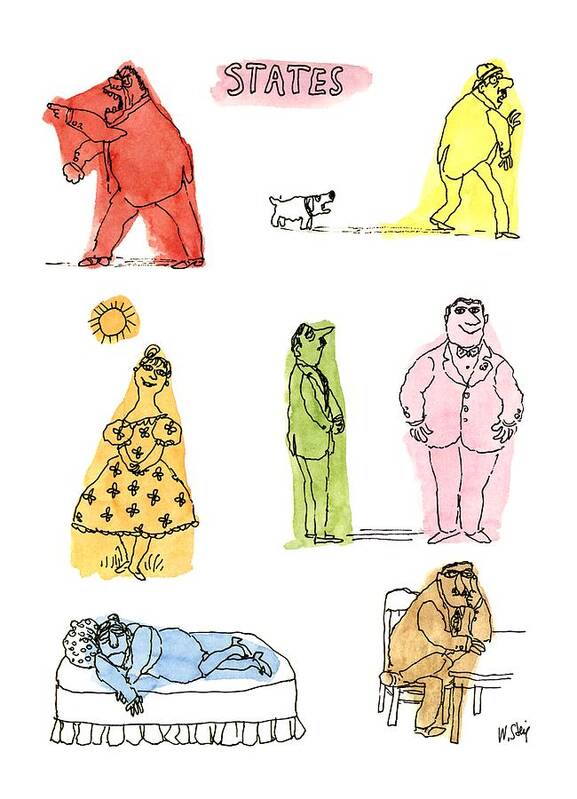 
States: Title. Shows Seven Different People In Different Emotional States With Colors To Match (e.g. Art Print featuring the drawing States by William Steig