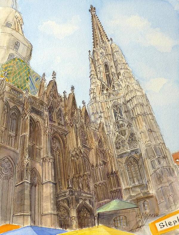 Architecture Art Print featuring the painting Stephansdom Vienna by Henrieta Maneva