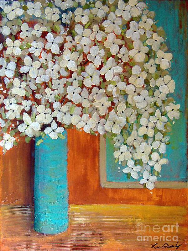 Flowers Art Print featuring the painting Still Life With White Flowers by Lee Owenby
