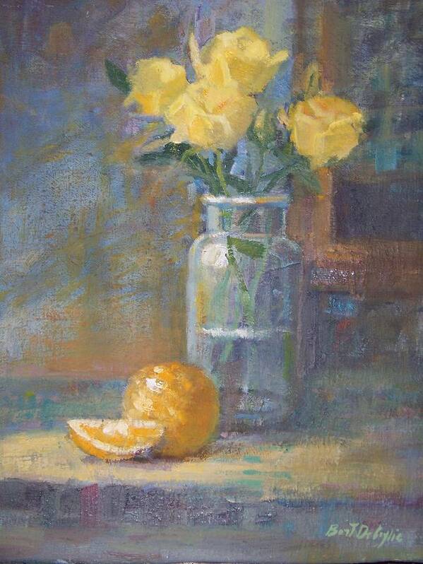 Roses Art Print featuring the painting Still life. Yellow roses by Bart DeCeglie