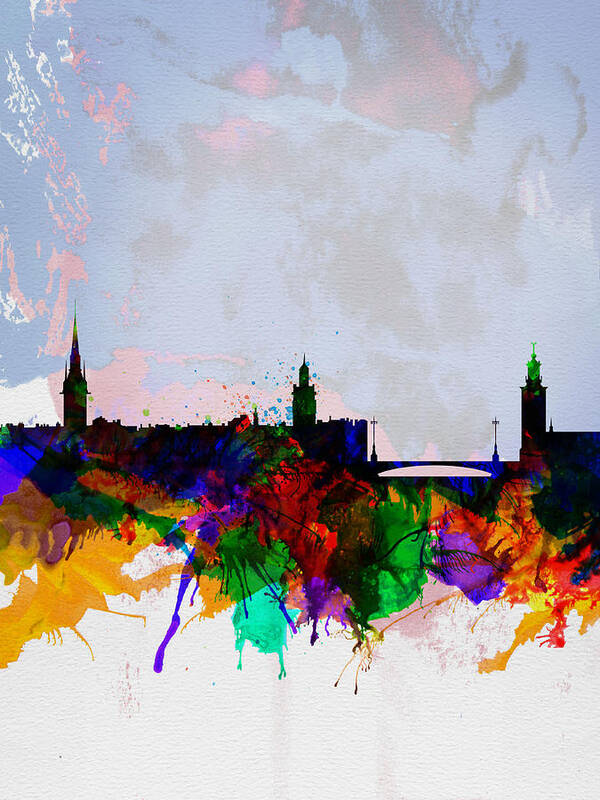 Stockholm Art Print featuring the painting Stockholm Watercolor Skyline by Naxart Studio