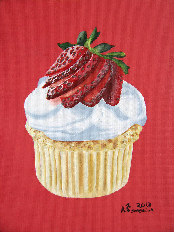Cupcake Art Print featuring the painting Strawberry White by Kayleigh Semeniuk