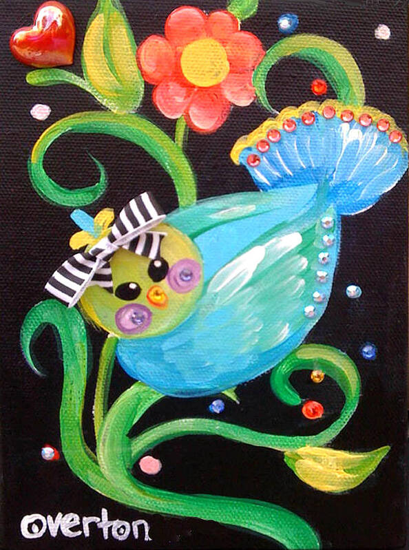 Birdy Art Print featuring the painting Stripey Birdy by Shelley Overton