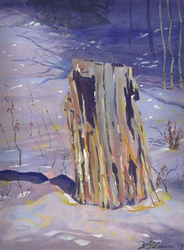 Landscape Art Print featuring the painting Stump in Winter by David Gilmore