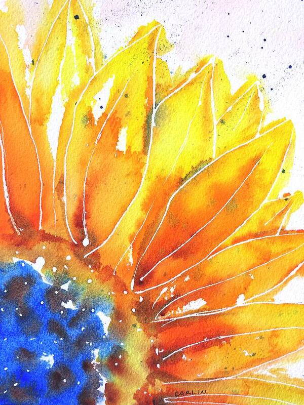 Sunflower Art Print featuring the painting Sunflower Blue Orange and Yellow by Carlin Blahnik CarlinArtWatercolor