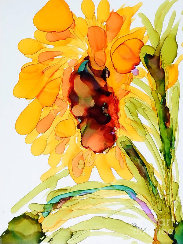 Alcohol Ink Art Print featuring the painting Sunflower Left Face by Vicki Housel