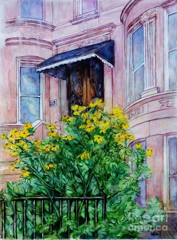 Sunflowers Art Print featuring the painting Sunflowers on 9th Street by Nancy Wait