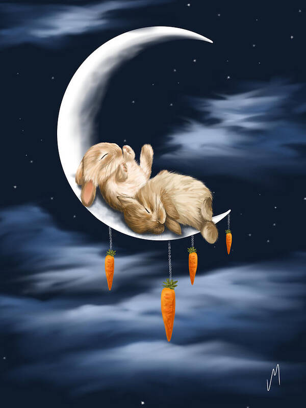 Bunnies Art Print featuring the painting Sweet dreams by Veronica Minozzi