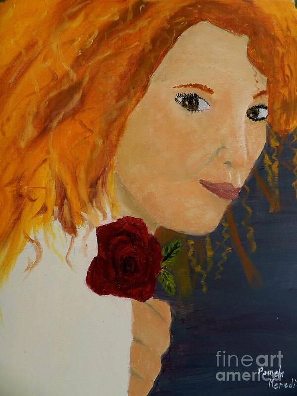 Portrait Art Print featuring the painting Sweet Lady holding a Rose by Pamela Meredith