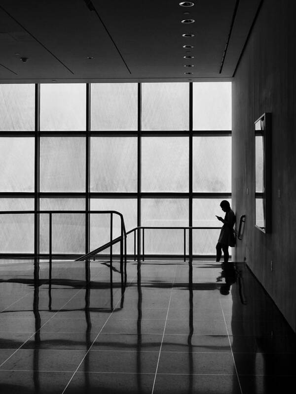 Architecture Art Print featuring the photograph Texting at the MoMA stairs by Cornelis Verwaal