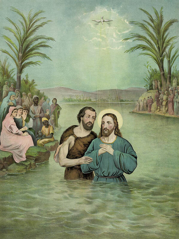 Aged Art Print featuring the painting The Baptism of Jesus Christ Circa 1893 by Aged Pixel