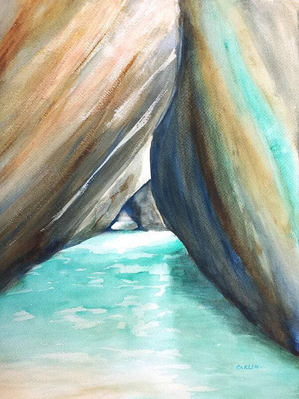 The Baths Art Print featuring the painting The Baths Turquoise by Carlin Blahnik CarlinArtWatercolor