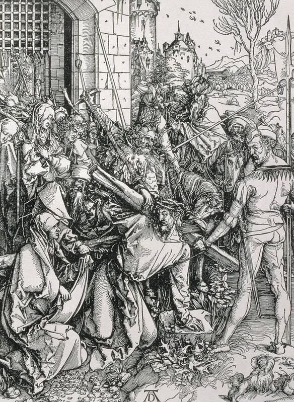 Print Art Print featuring the painting The Bearing of the Cross from the 'Great Passion' series by Albrecht Duerer