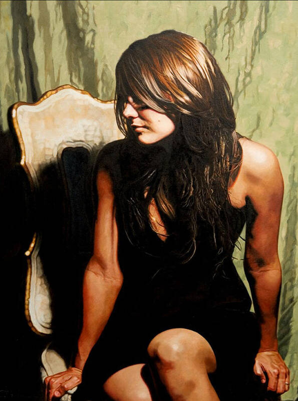 Woman Sitting Art Print featuring the painting The Black Dress by Patrick Whelan